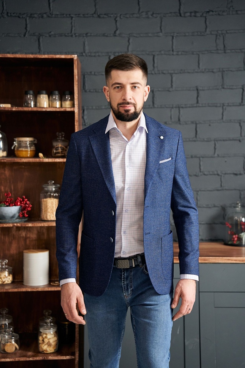 Пиджак мужской  синий в клетку TRUVOR 4642KVY тк.СПО36650