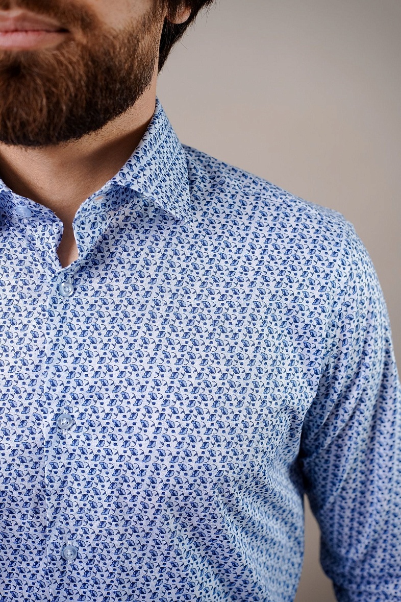 Рубашка мужская длинный рукав синий Pisero 1111