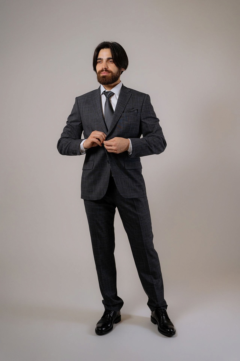 Костюм мужской   серый, синий в клетку TRUVOR 2412 3079 тк.СПО35982