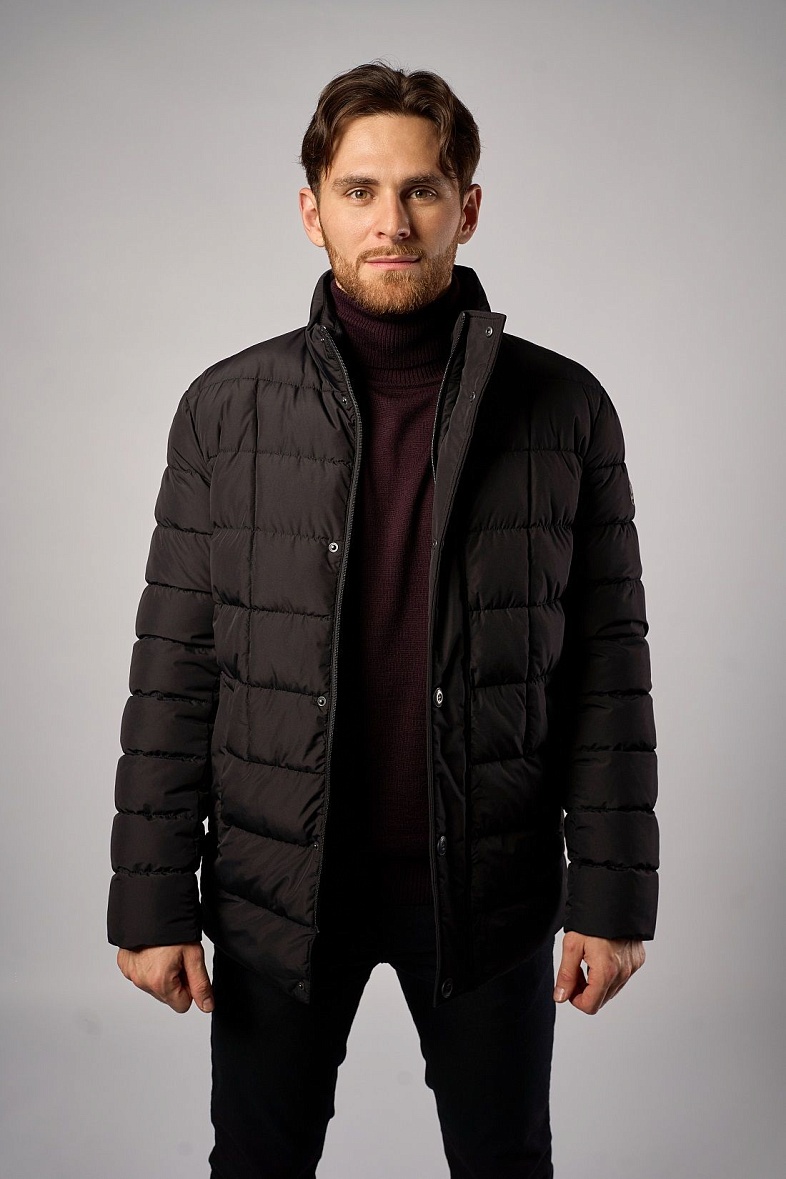 Куртка мужская на синтетическом пуху с отделкой из трикотажа черный MADZERINI SARDO/MW429-14 сине-чёрный