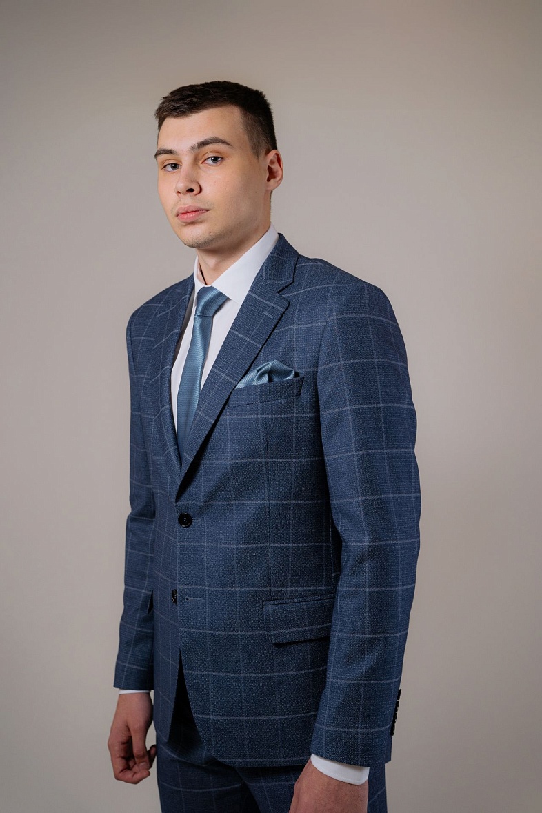Пиджак мужской   голубой в клетку TRUVOR 1912V тк.СПО38881