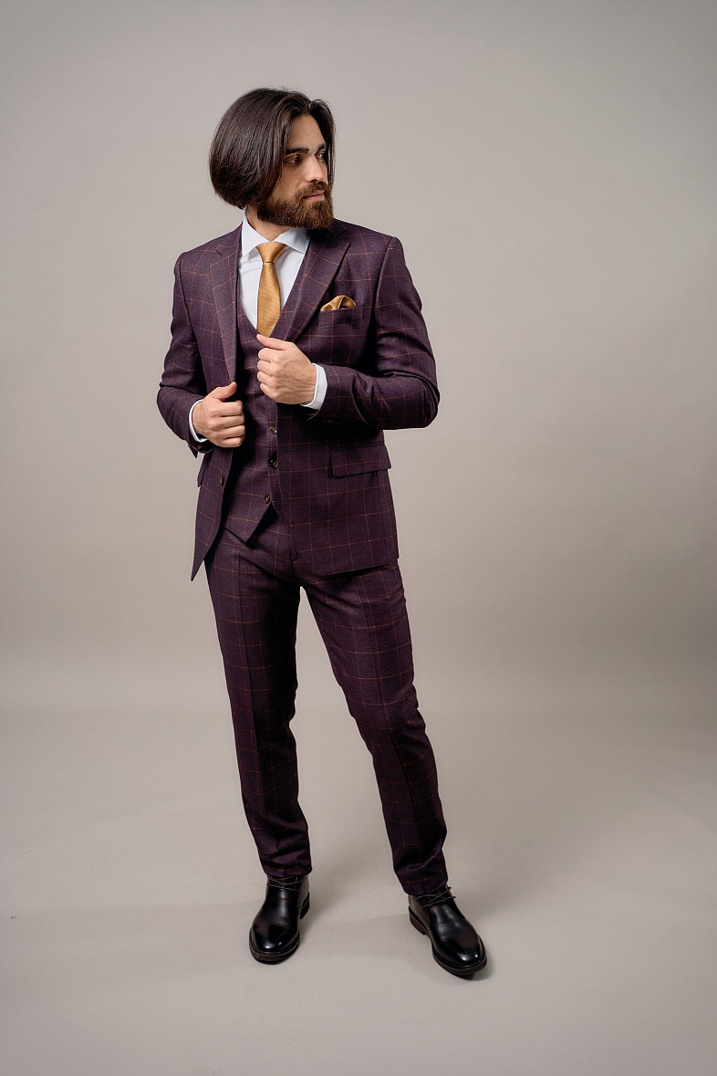 Костюм мужской   оранжевый в клетку Adam Soul 13958Red UZ\Barsa\C KC