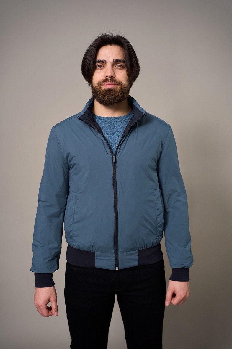 Куртка мужская двусторонняя на утеплителе с отд.из трикотажа синий MADZERINI ROBIN/J020-217 (темно-синий/темно-серый)