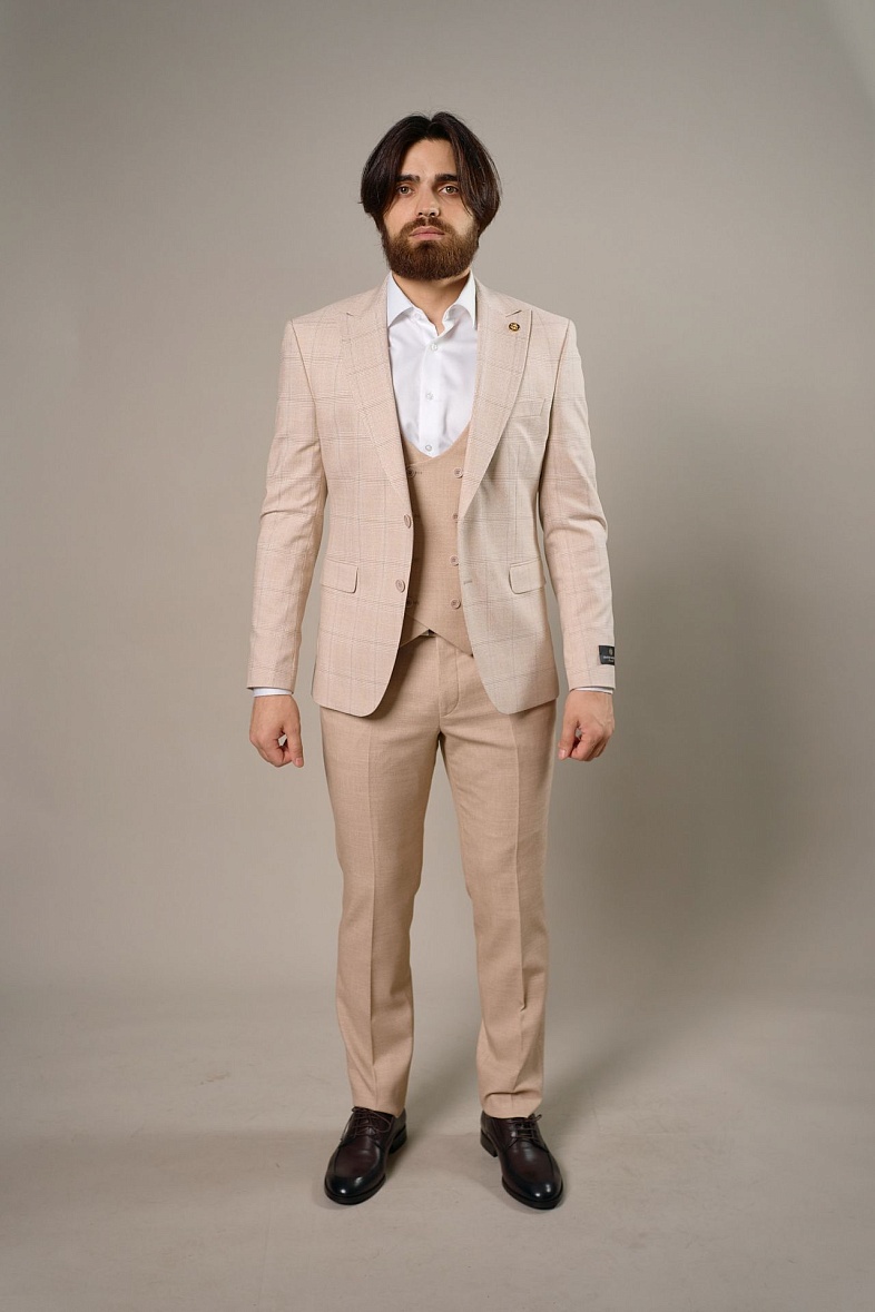 Костюм мужской классический тройка бежевый в клетку Simoni 1635 цв. бежевый