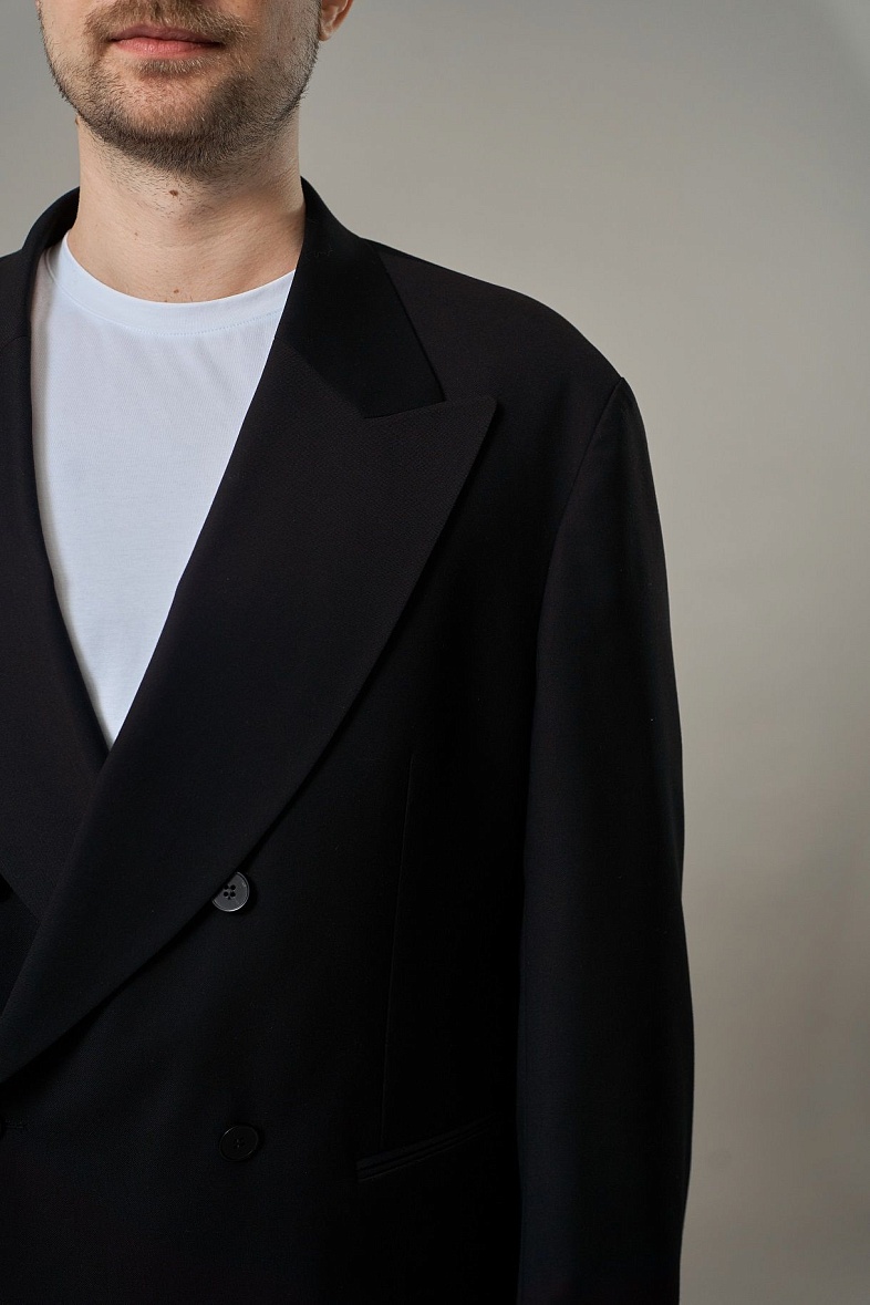 Пиджак мужской полуклассический  чёрный однотонный Adam Soul Oversize Black Od\BB