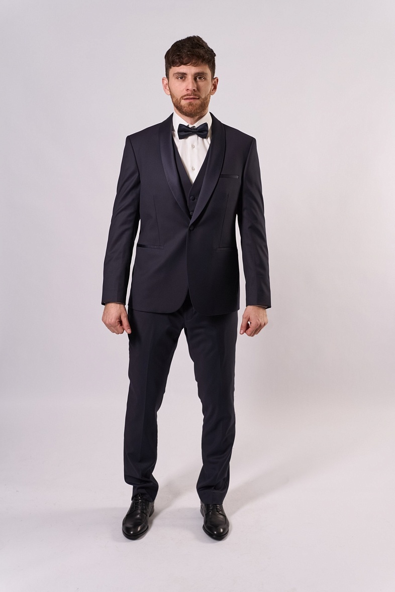 Костюм мужской классический тройка серый однотонный Adam Soul Shawl Navy2