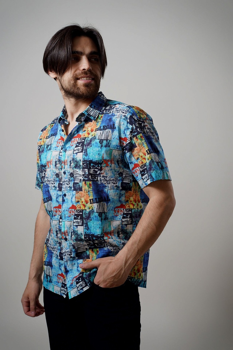 Рубашка мужская короткий рукав многоцветный ESKOLA 8756