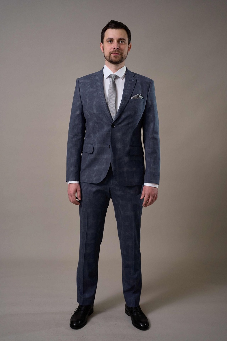 Костюм мужской классический двойка синий в клетку TRUVOR 2412V 3079 тк.СПО41258