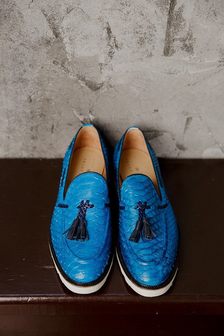 Лоферы  SMART MEN "Питон" голубые