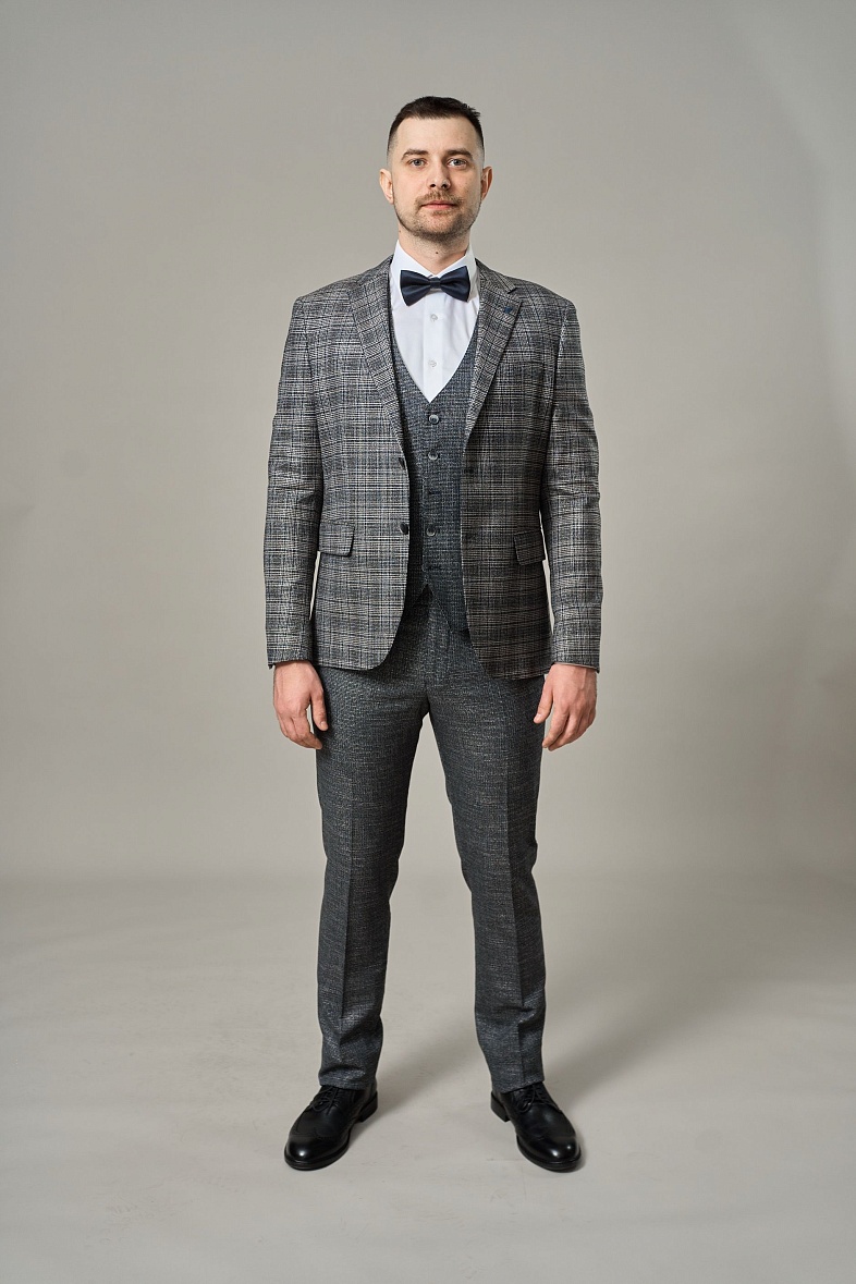 Костюм мужской классический тройка синий в клетку MCR 45259