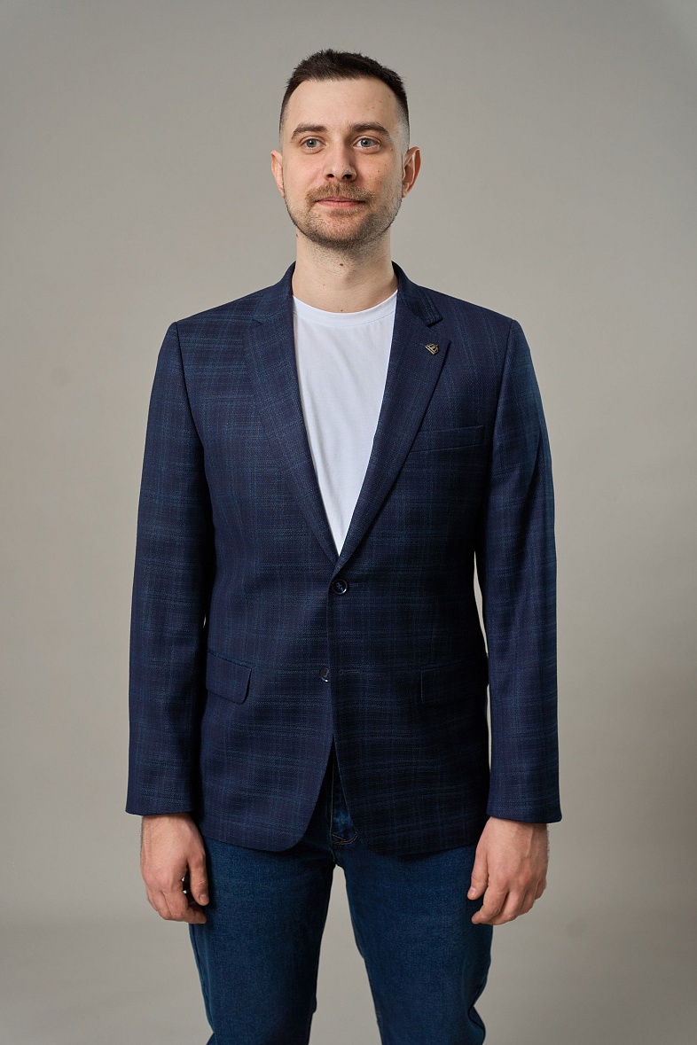 Пиджак мужской полуклассический синий в клетку Royal Spirit Кирасир