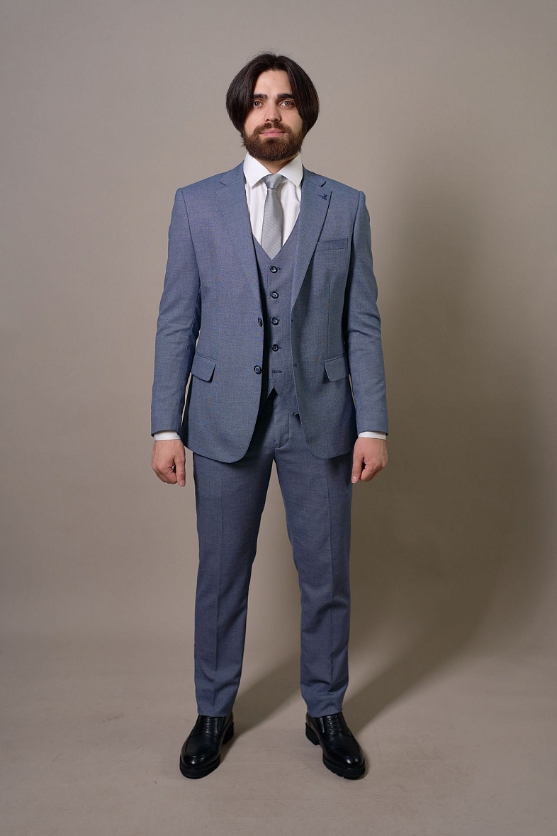 Костюм мужской классический тройка голубой фактурный SMART MEN 45405 синий