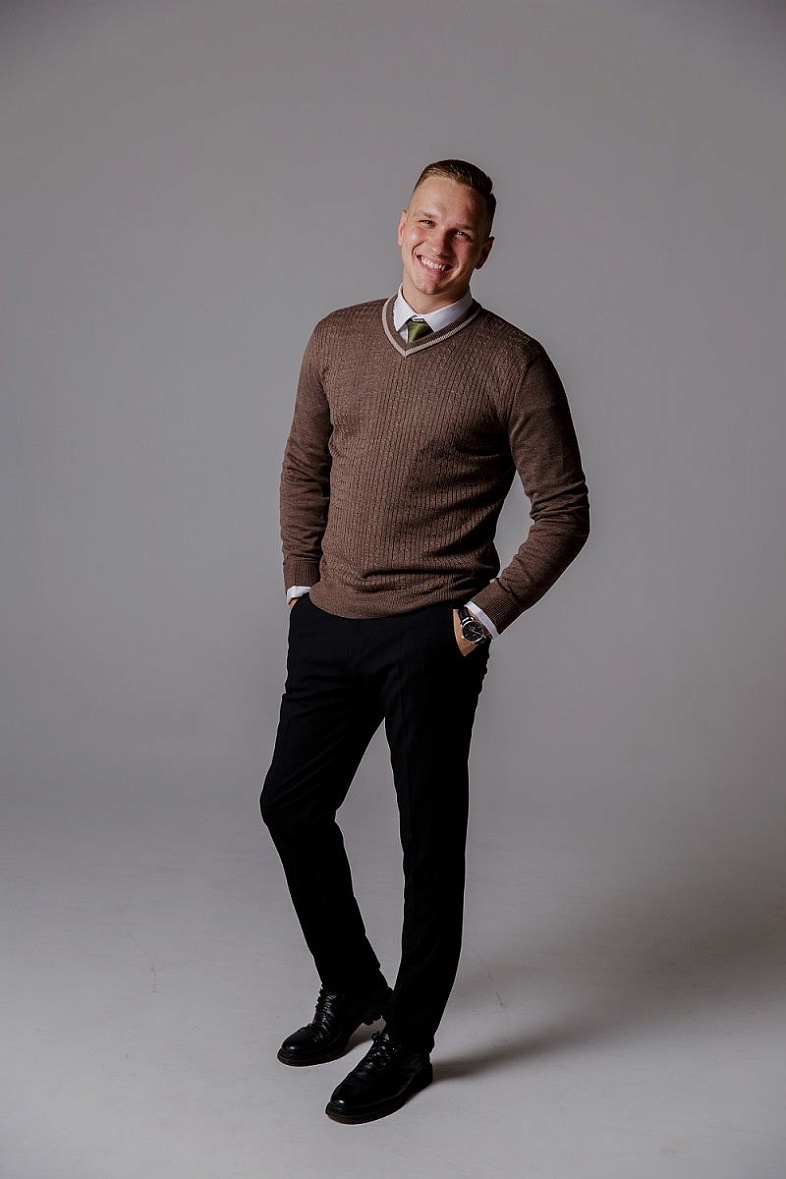 Брюки мужские классические со стрелками синий CLAUDE 55 Слим