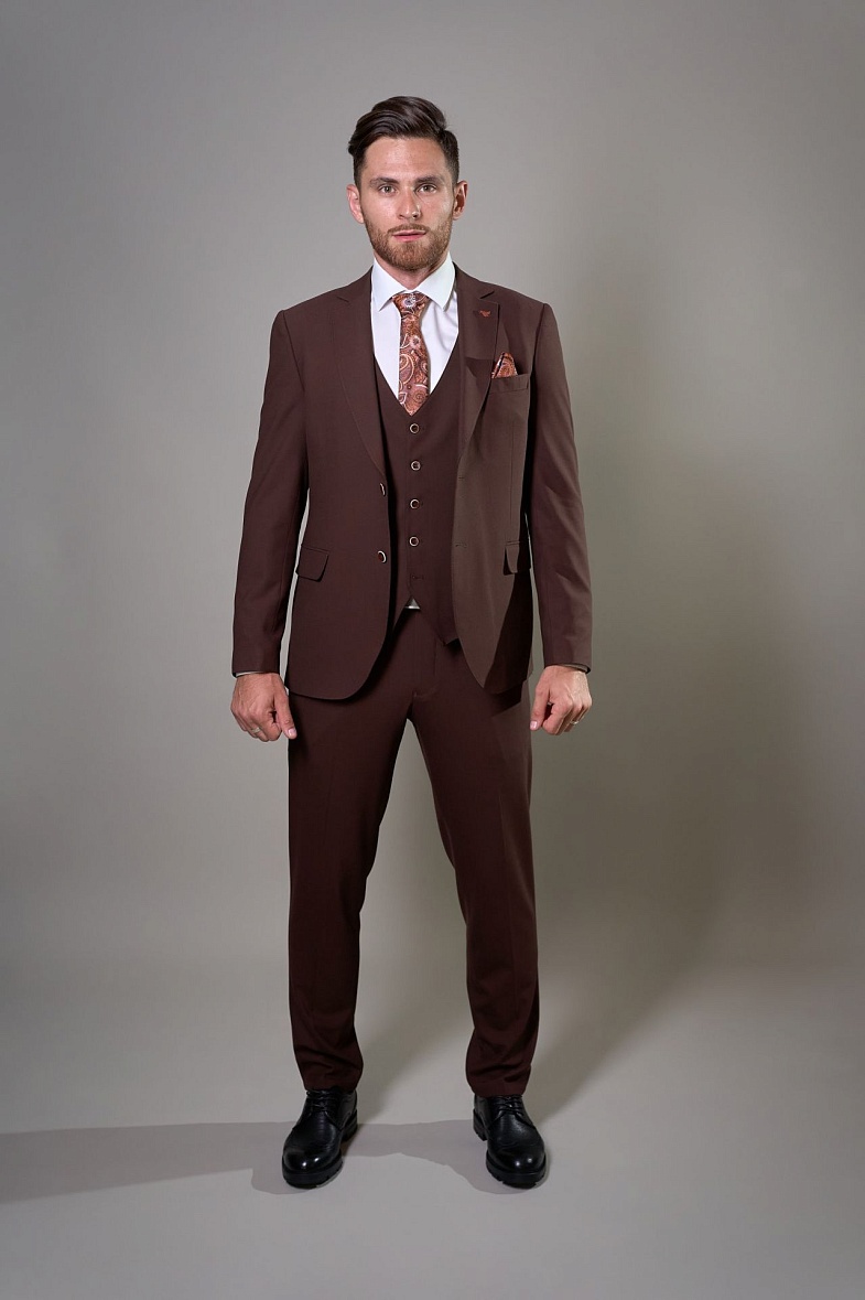 Костюм мужской классический тройка коричневый фактурный SMART MEN 45391 коричневый