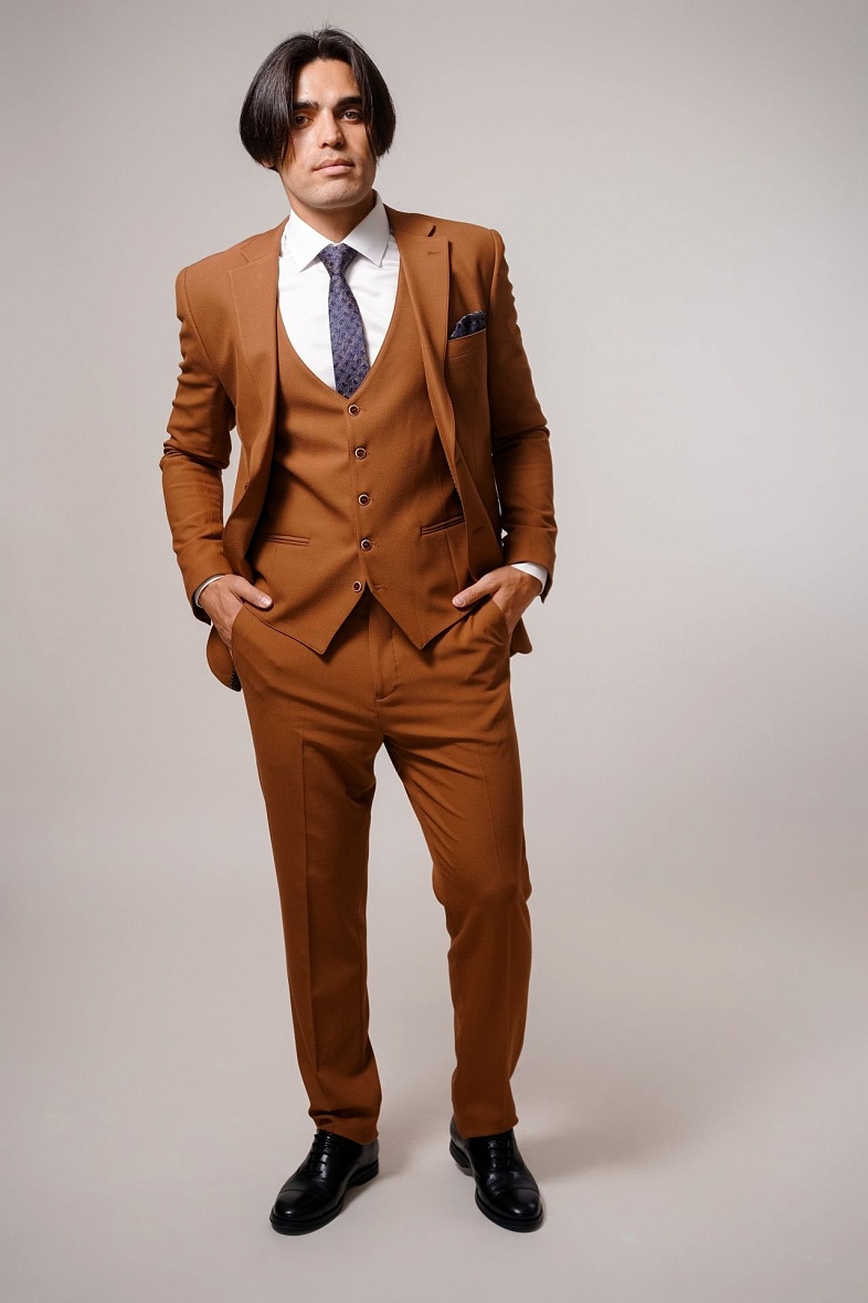 Костюм мужской   оранжевый фактурный MCR 45333 тер