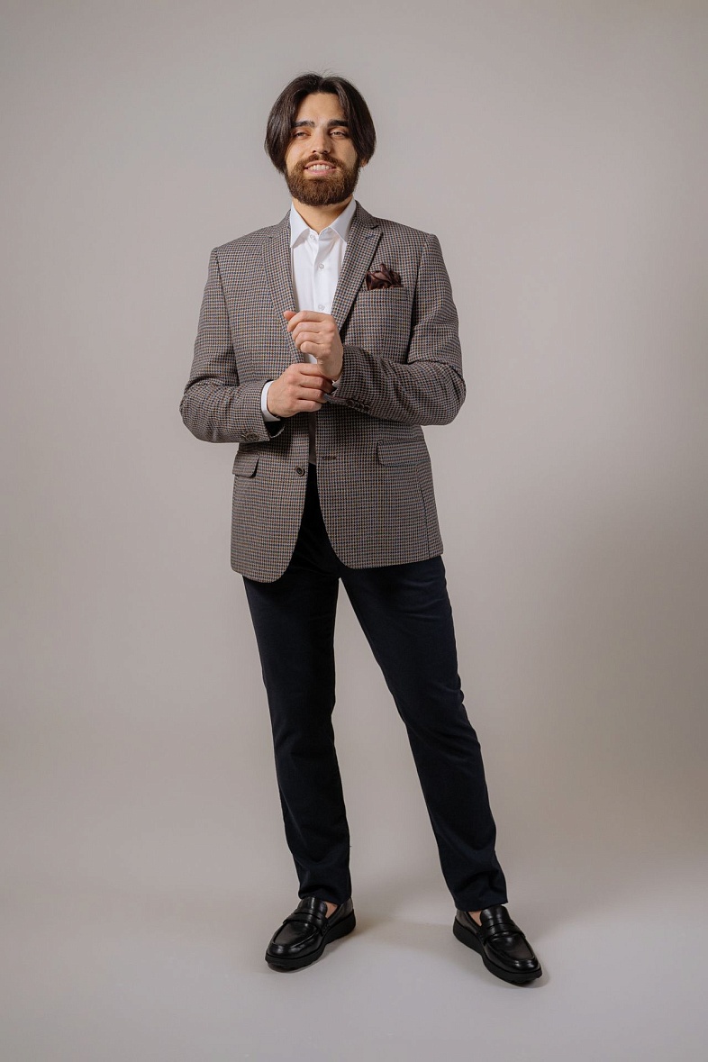 Пиджак мужской  бежевый в клетку VALENTI 4264-VT-35S