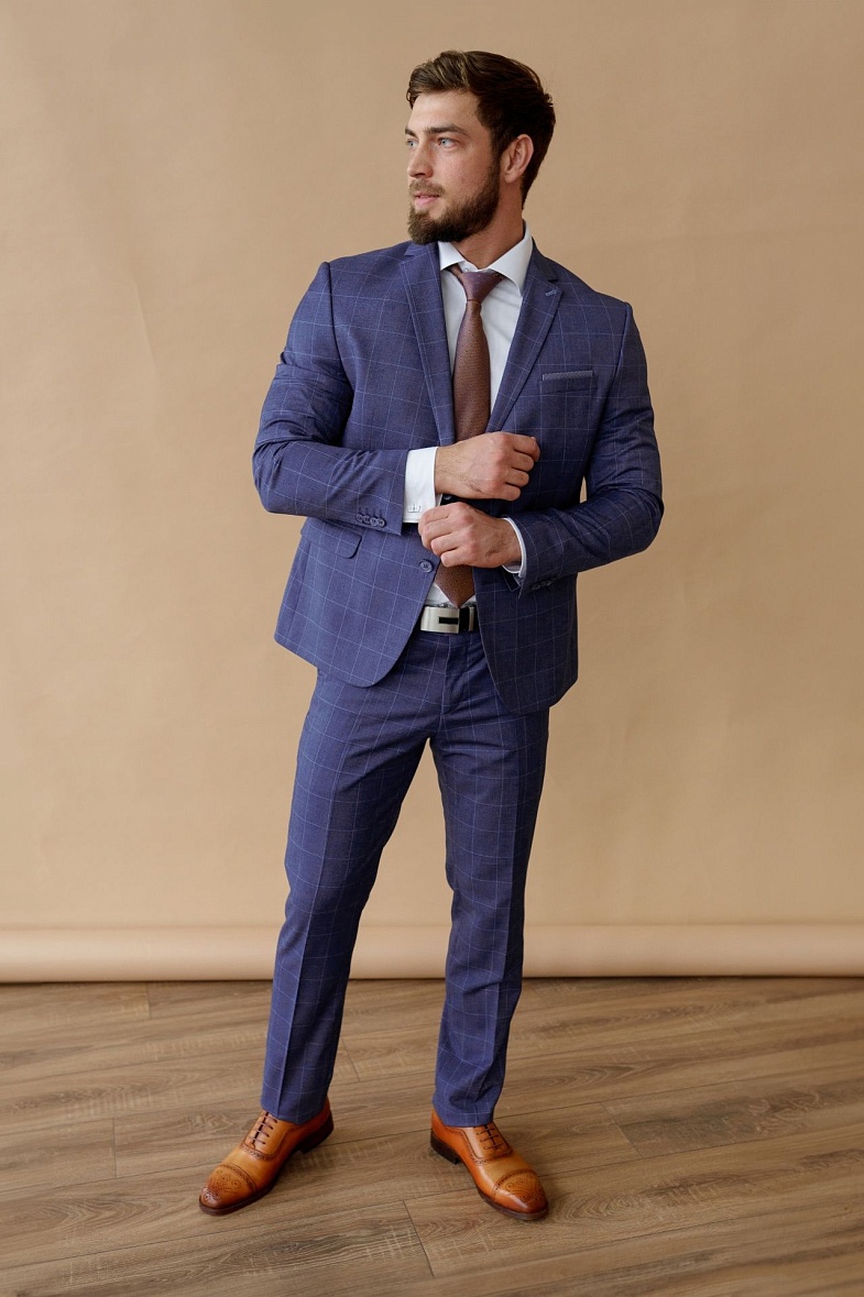 Костюм мужской   синий в клетку VALENTI 8242-VT-83X