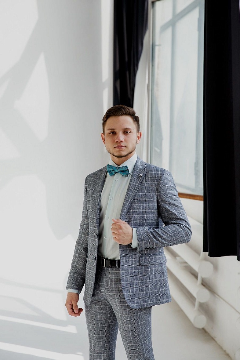 Пиджак мужской  серый в клетку TRUVOR 1952KVB, тк. СПО33849