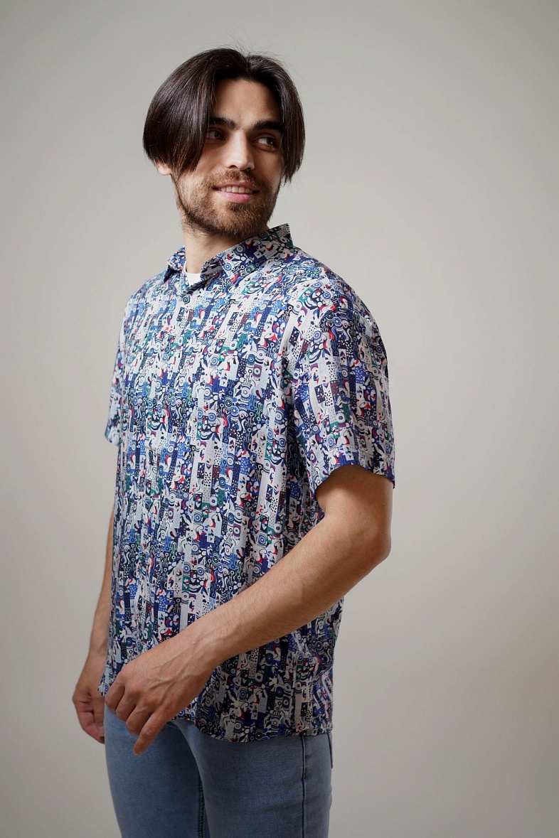 Рубашка мужская короткий рукав многоцветный no brand 8705